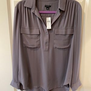 Ann Taylor Taupe/Charcoal Henley Blouse, size L